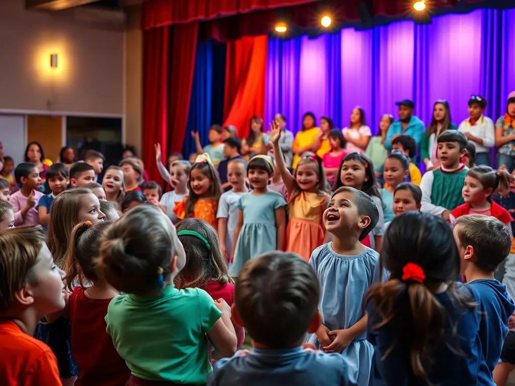 A captivating image of a theatrical performance at the Centre d’Animation Municipal, capturing the actors in costume and the audience enjoying the show.